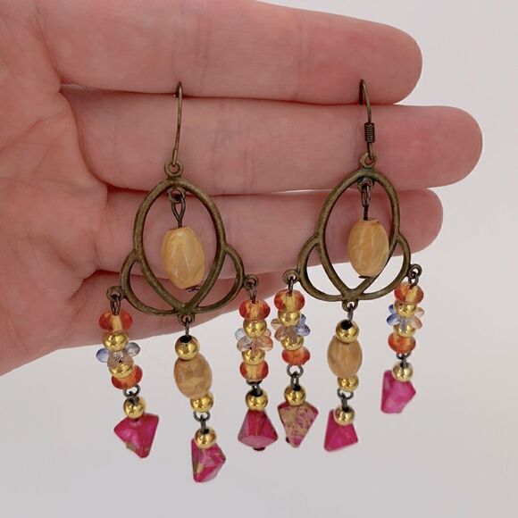 ❤️Handcrafted Fuchsia stones earrings - Picture 2 of 2